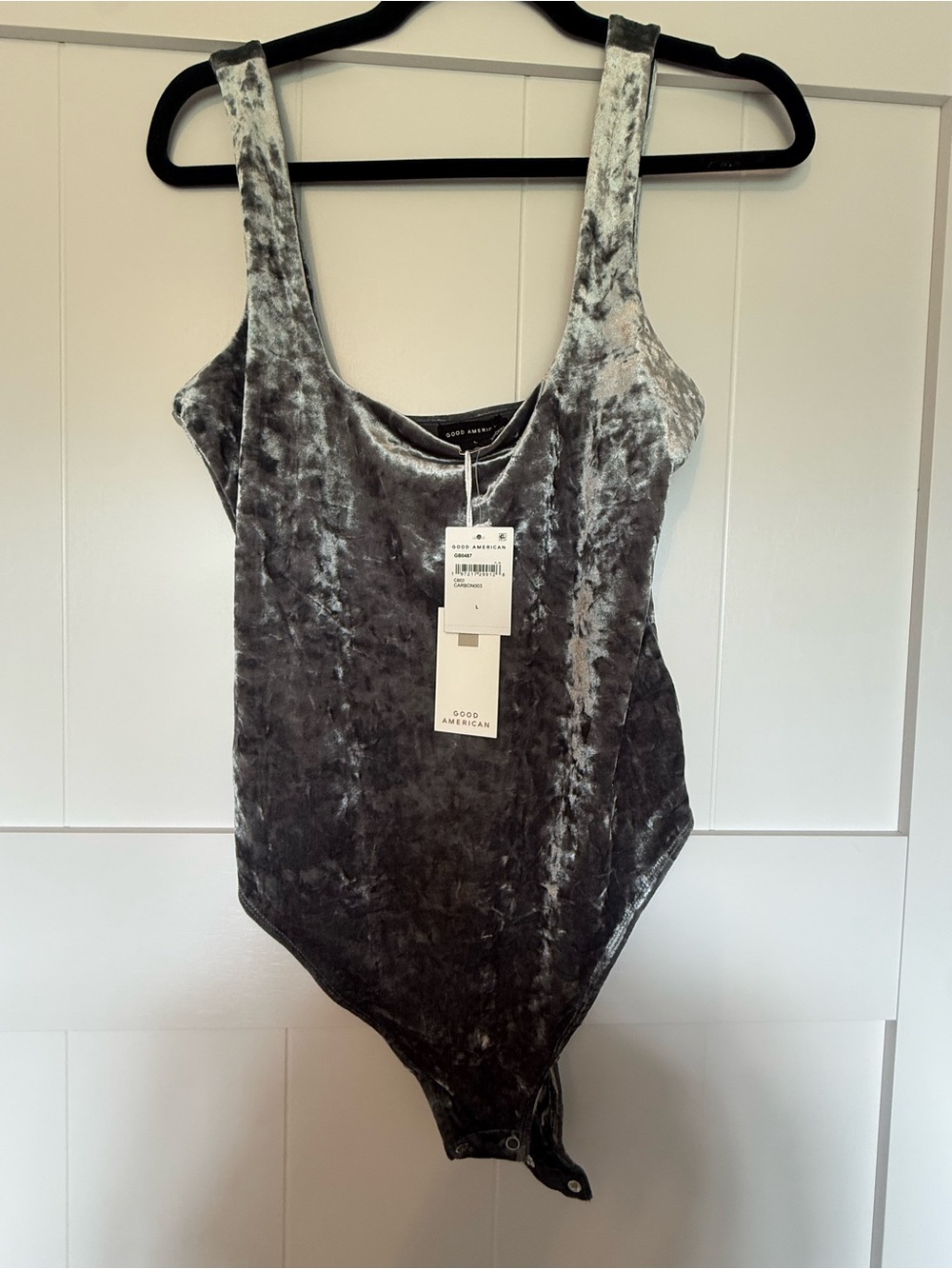 Good American Crushed Velvet Tank Bodysuit in Slate